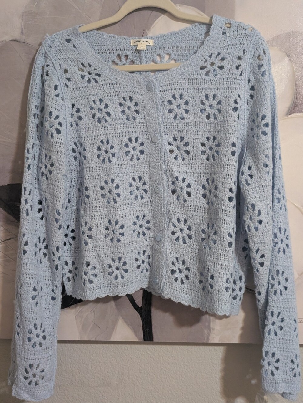 Ultra Pink Crochet Soft Blue Sweater Size Medium Nwt❤️